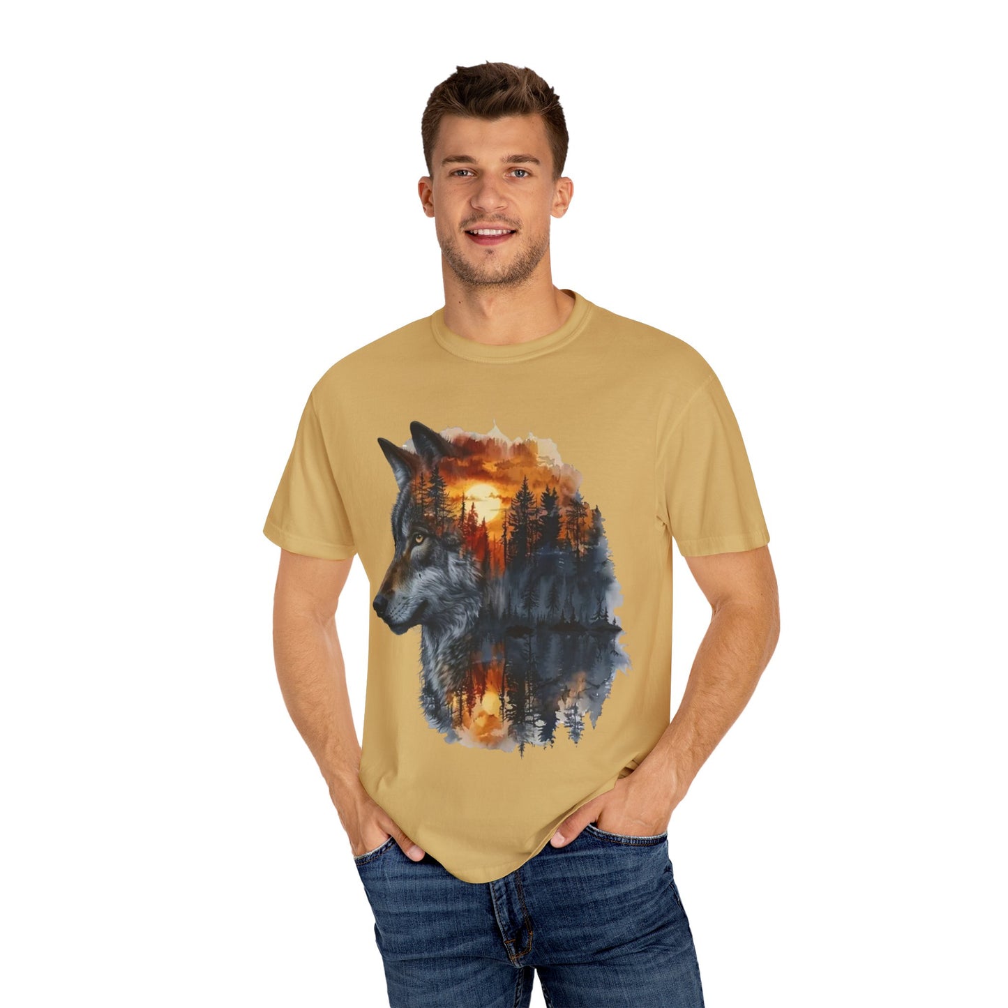 Wolf Reflection Garment-Dyed T-Shirt, Nature Tee, Wilderness Shirt, Animal Lover Clothing, Gift for Outdoorsy Friends