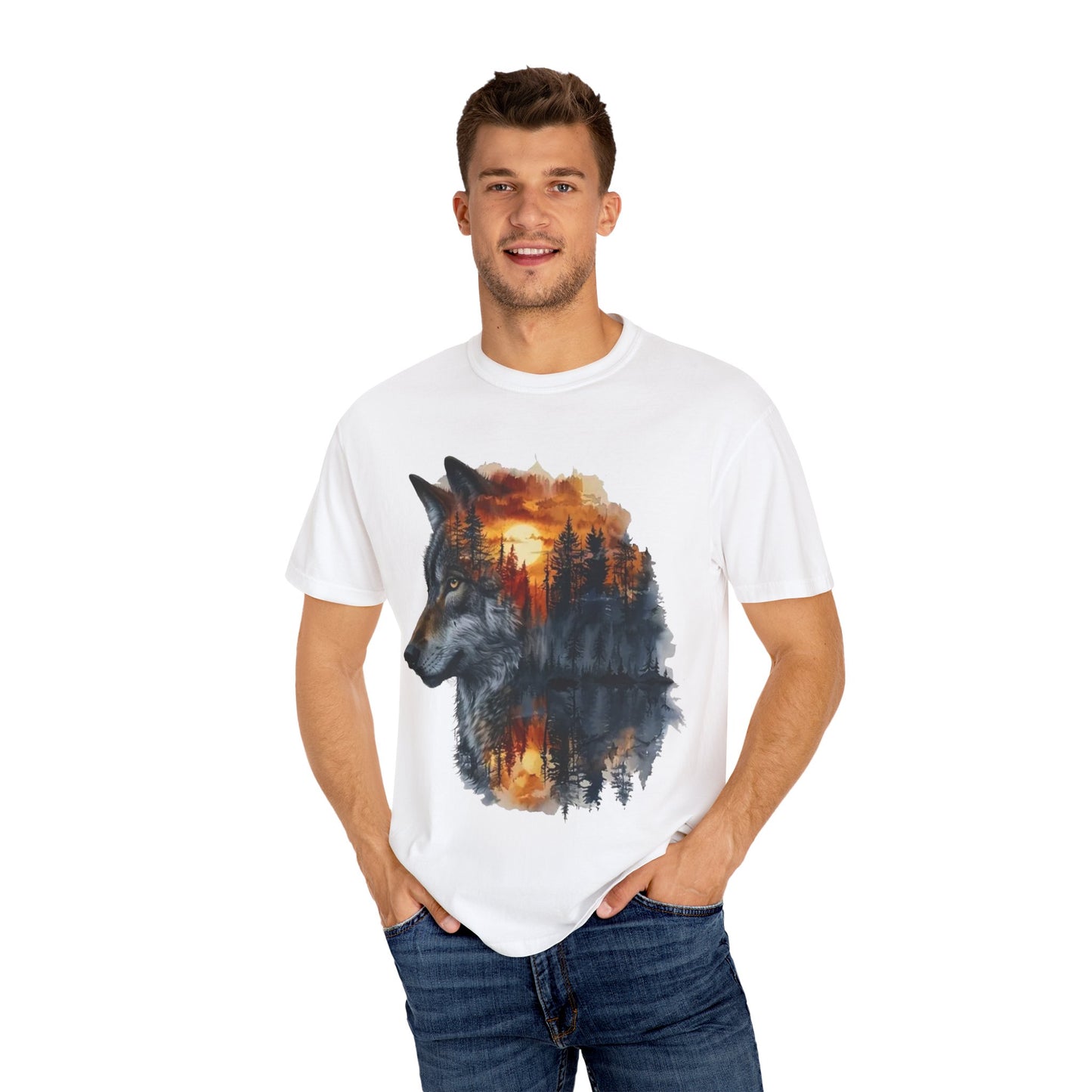 Wolf Reflection Garment-Dyed T-Shirt, Nature Tee, Wilderness Shirt, Animal Lover Clothing, Gift for Outdoorsy Friends