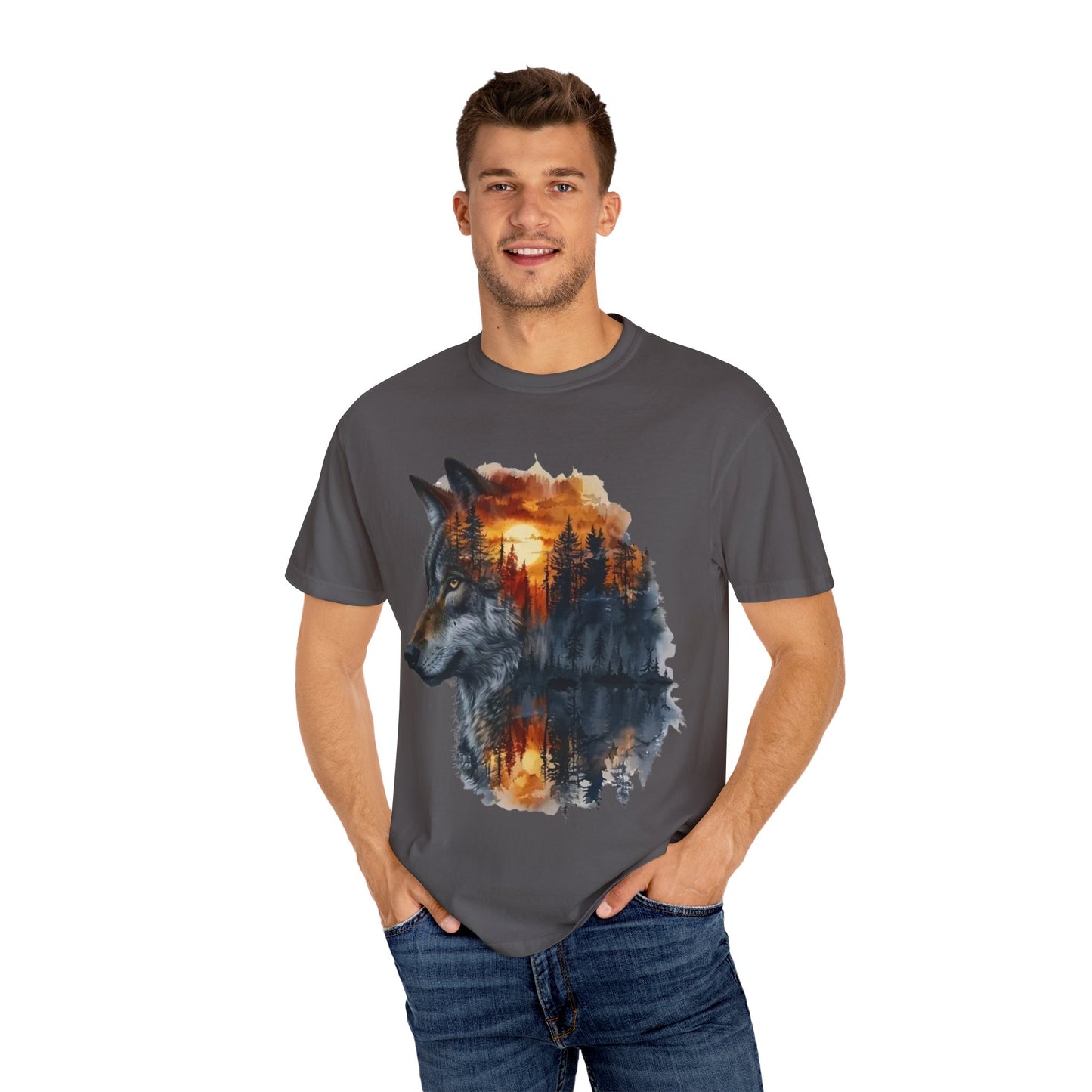 Wolf Reflection Garment-Dyed T-Shirt, Nature Tee, Wilderness Shirt, Animal Lover Clothing, Gift for Outdoorsy Friends
