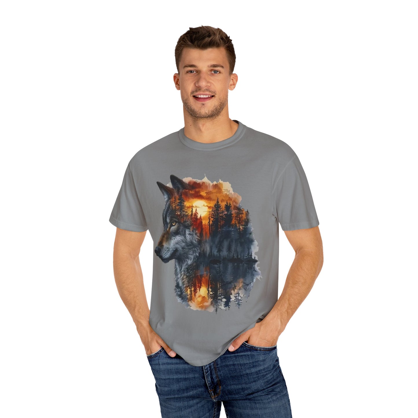 Wolf Reflection Garment-Dyed T-Shirt, Nature Tee, Wilderness Shirt, Animal Lover Clothing, Gift for Outdoorsy Friends
