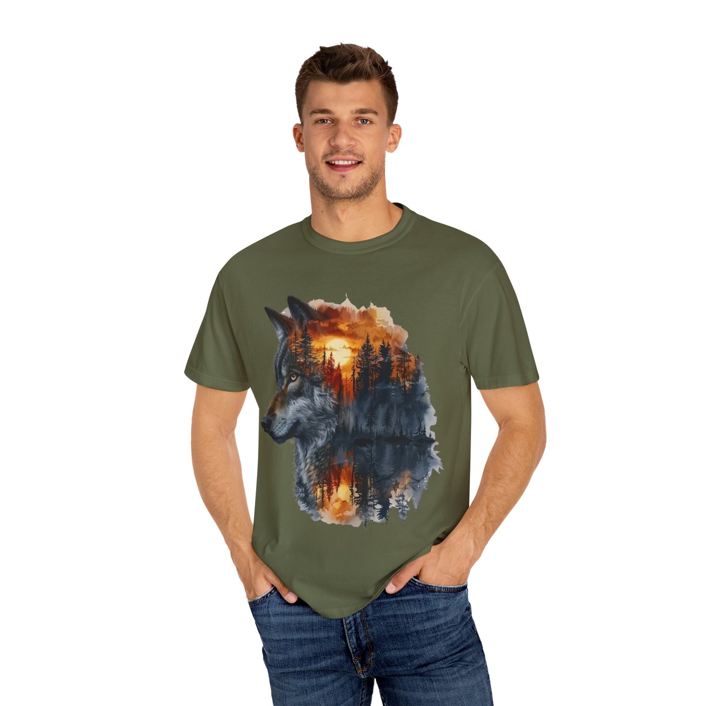 Wolf Reflection Garment-Dyed T-Shirt, Nature Tee, Wilderness Shirt, Animal Lover Clothing, Gift for Outdoorsy Friends