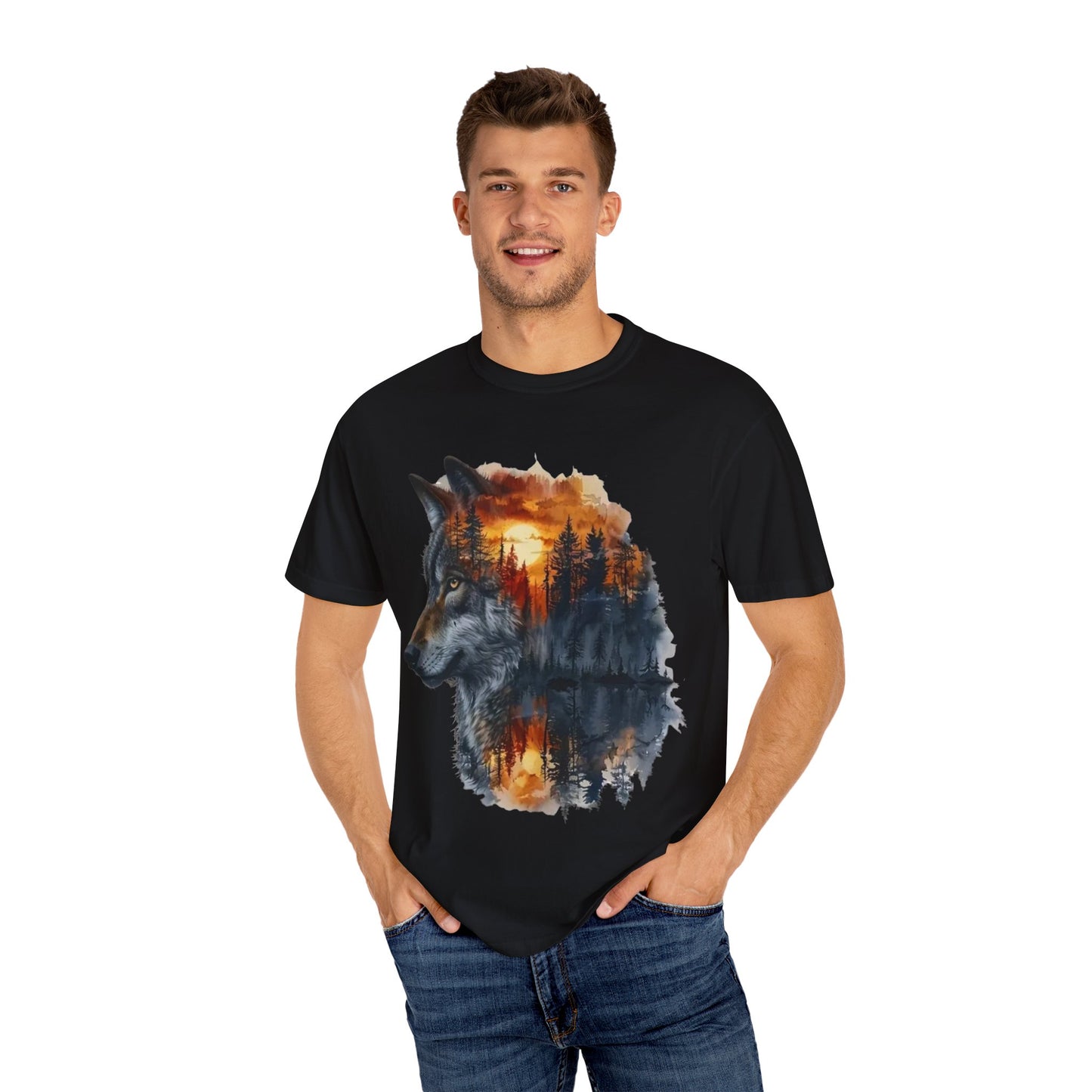 Wolf Reflection Garment-Dyed T-Shirt, Nature Tee, Wilderness Shirt, Animal Lover Clothing, Gift for Outdoorsy Friends