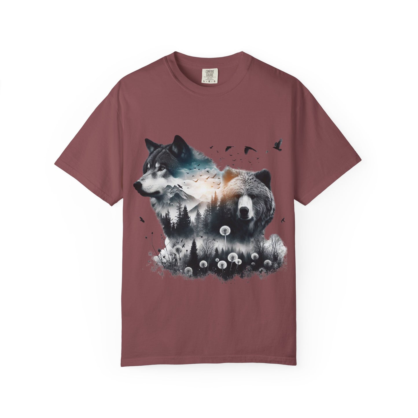Nature-Inspired Graphic T-Shirt, Wolf and Bear Design, Unisex Nature Tee, Adventure Shirt, Hiking Apparel