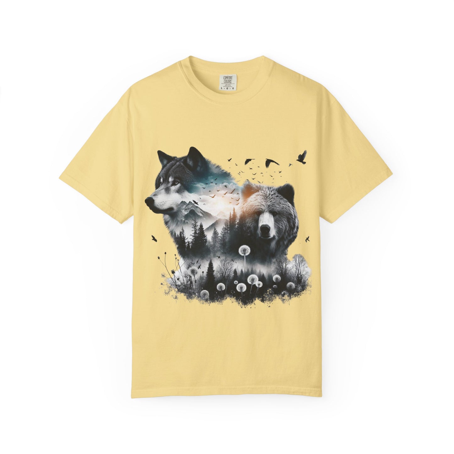 Nature-Inspired Graphic T-Shirt, Wolf and Bear Design, Unisex Nature Tee, Adventure Shirt, Hiking Apparel