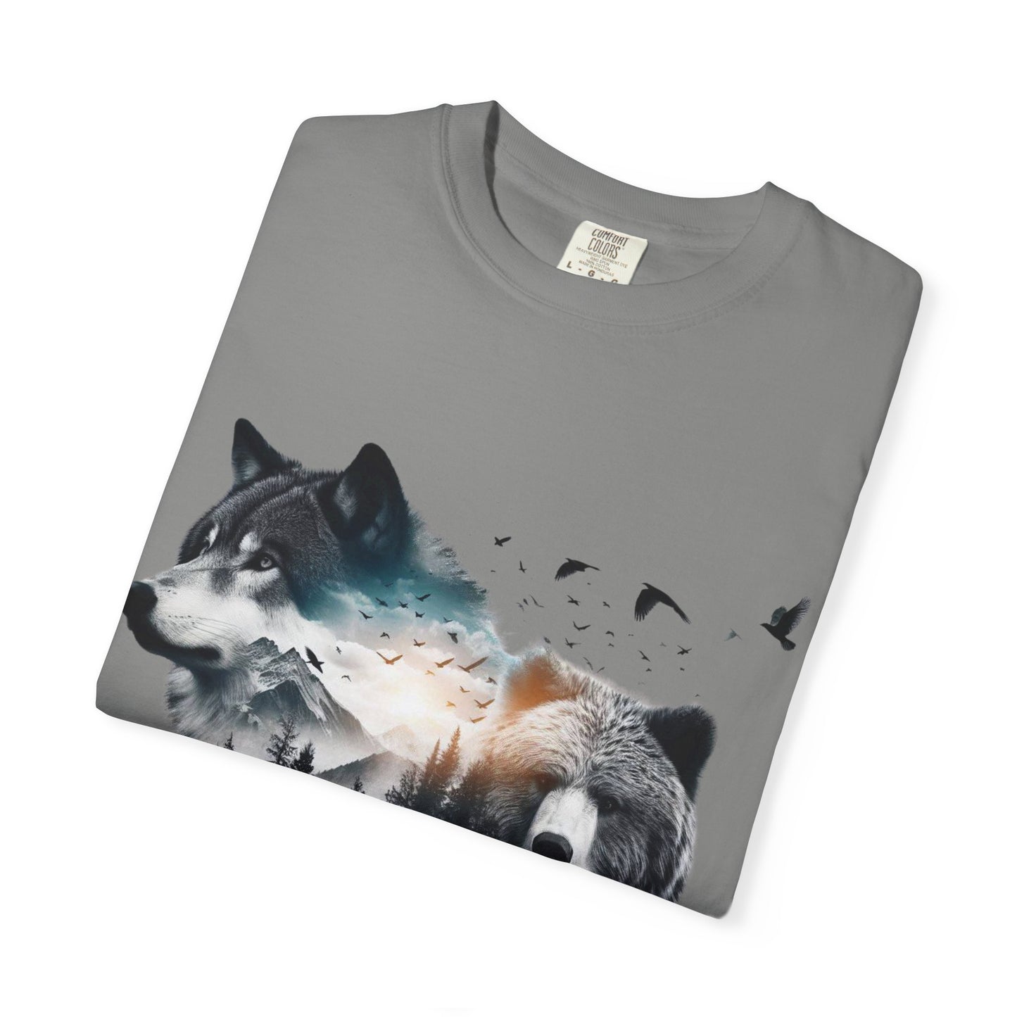 Nature-Inspired Graphic T-Shirt, Wolf and Bear Design, Unisex Nature Tee, Adventure Shirt, Hiking Apparel