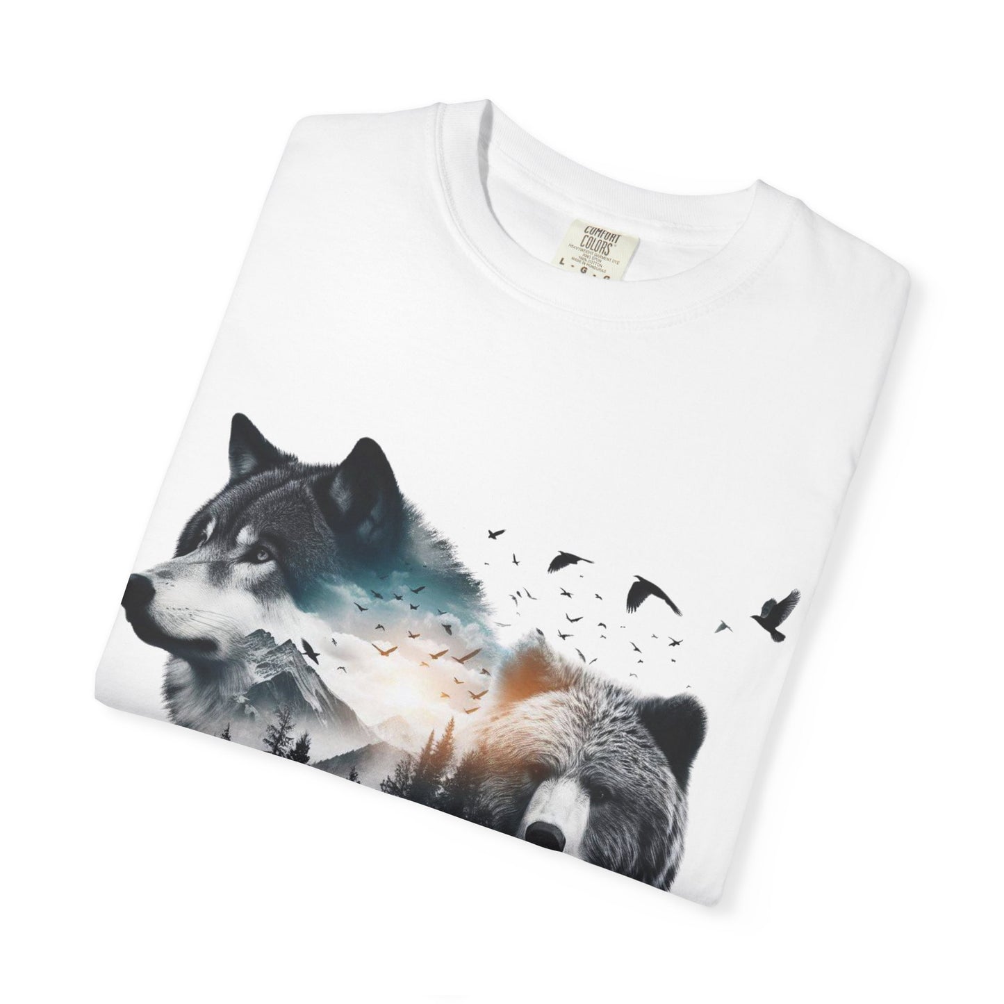 Nature-Inspired Graphic T-Shirt, Wolf and Bear Design, Unisex Nature Tee, Adventure Shirt, Hiking Apparel