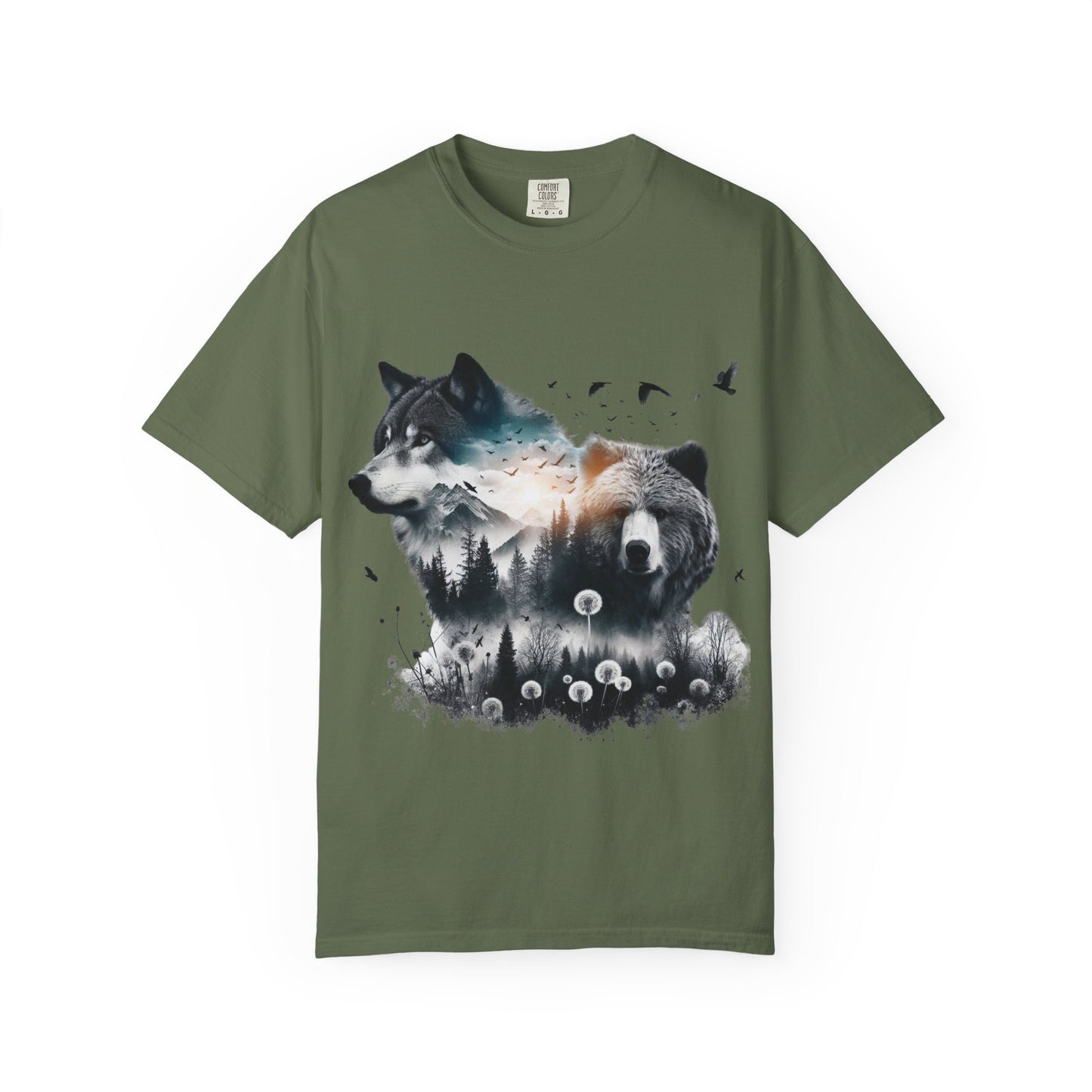 Nature-Inspired Graphic T-Shirt, Wolf and Bear Design, Unisex Nature Tee, Adventure Shirt, Hiking Apparel