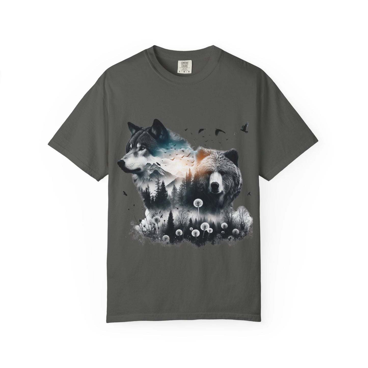 Nature-Inspired Graphic T-Shirt, Wolf and Bear Design, Unisex Nature Tee, Adventure Shirt, Hiking Apparel