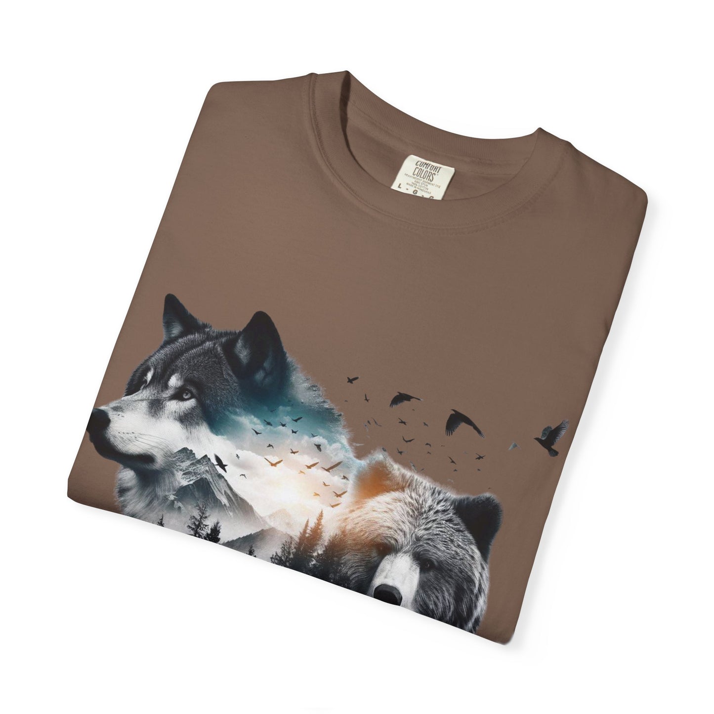 Nature-Inspired Graphic T-Shirt, Wolf and Bear Design, Unisex Nature Tee, Adventure Shirt, Hiking Apparel