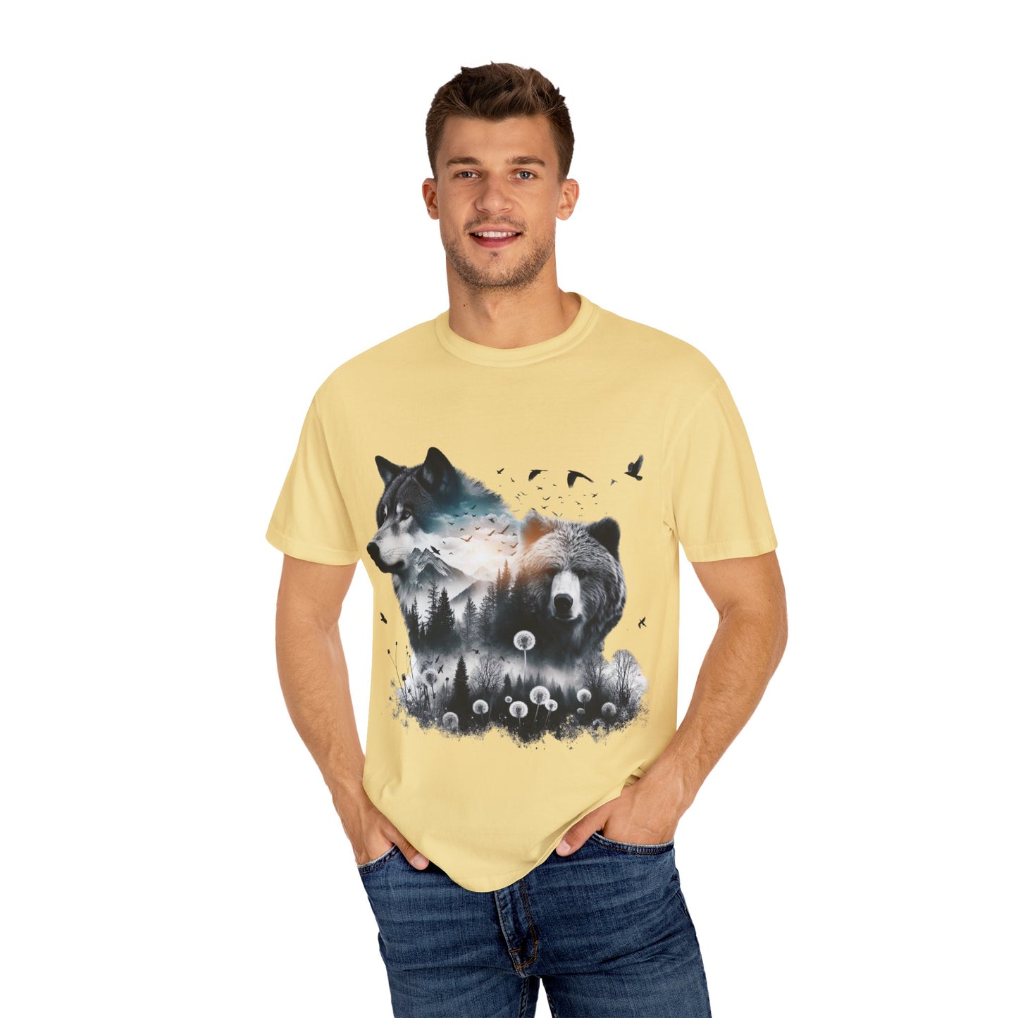 Nature-Inspired Graphic T-Shirt, Wolf and Bear Design, Unisex Nature Tee, Adventure Shirt, Hiking Apparel