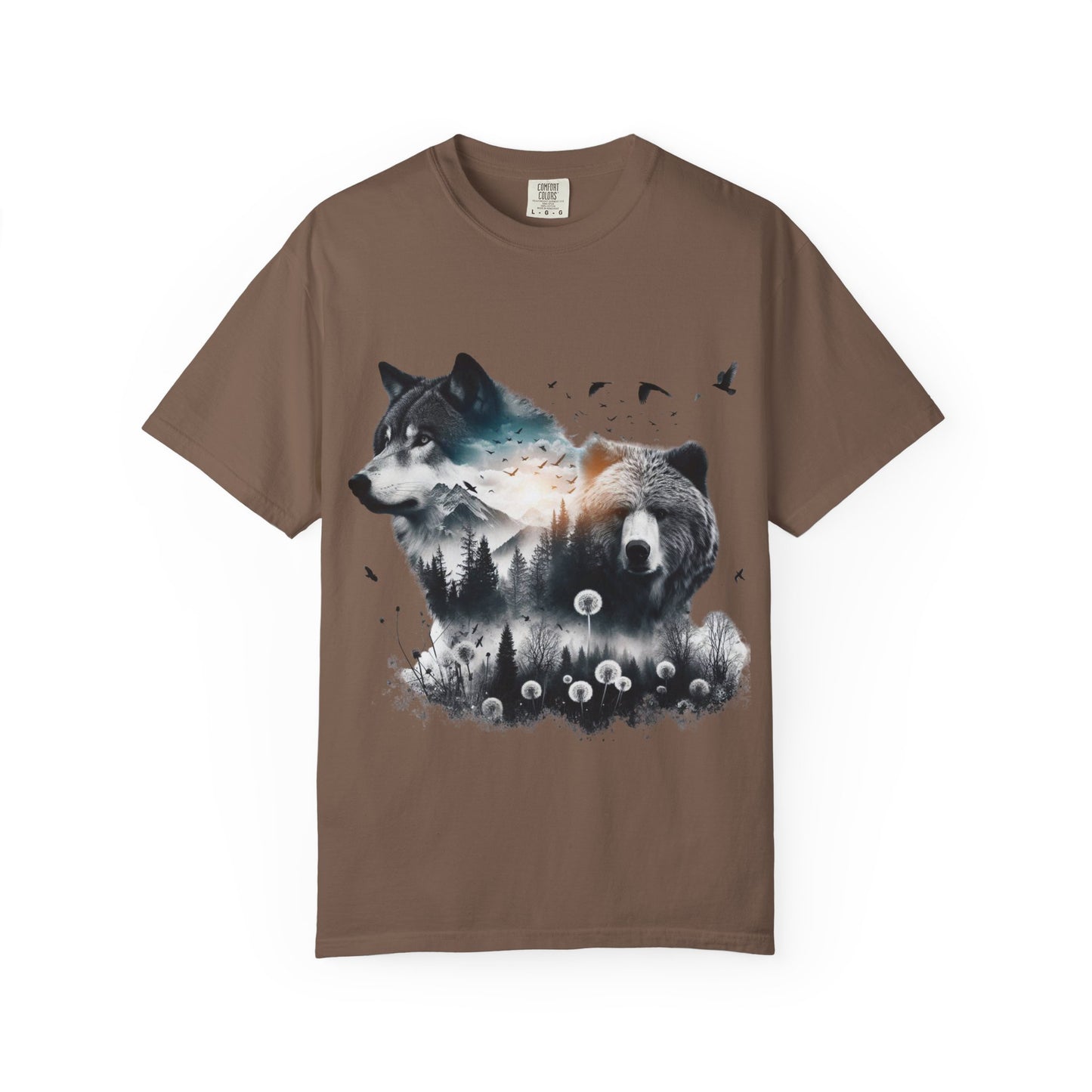 Nature-Inspired Graphic T-Shirt, Wolf and Bear Design, Unisex Nature Tee, Adventure Shirt, Hiking Apparel