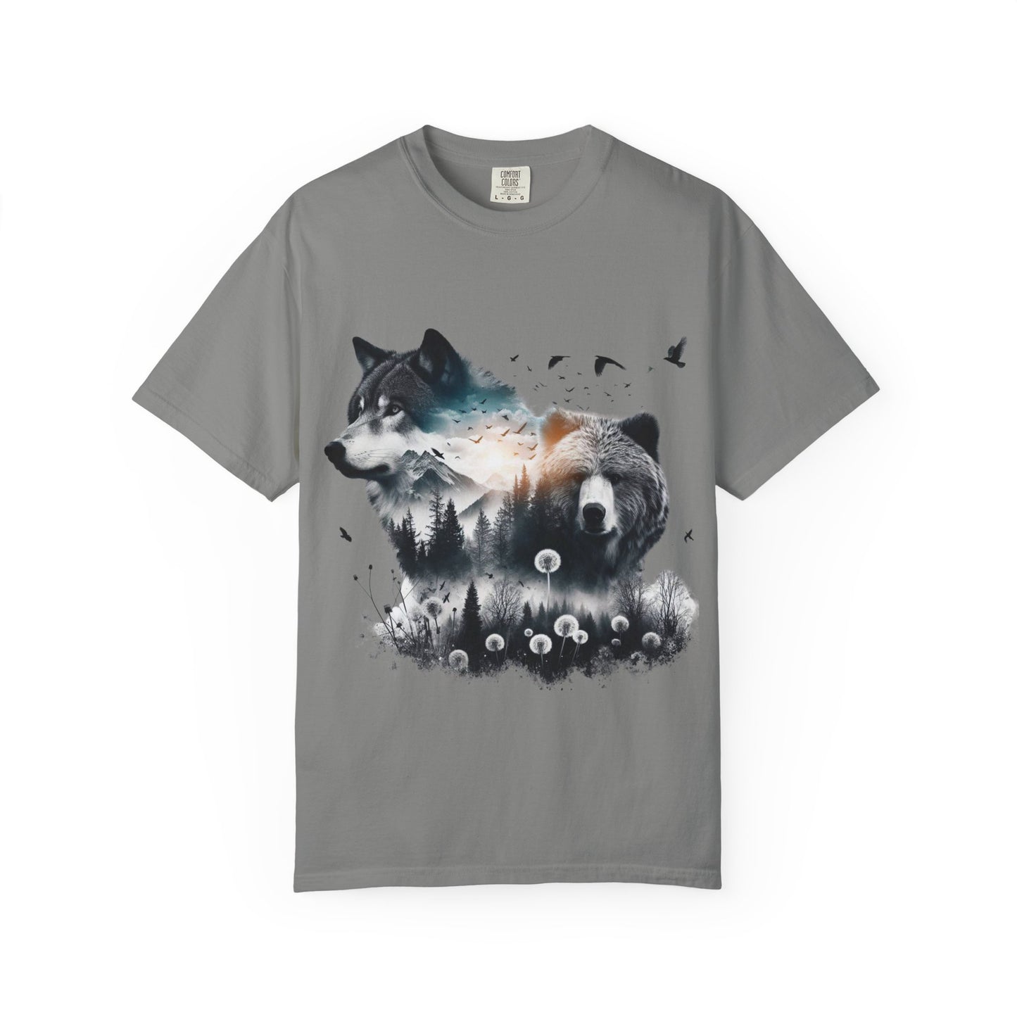 Nature-Inspired Graphic T-Shirt, Wolf and Bear Design, Unisex Nature Tee, Adventure Shirt, Hiking Apparel