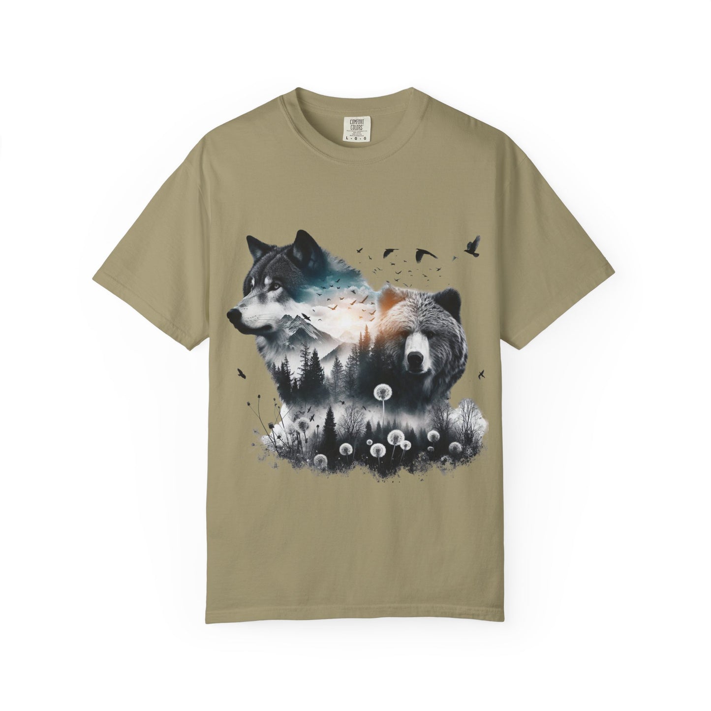 Nature-Inspired Graphic T-Shirt, Wolf and Bear Design, Unisex Nature Tee, Adventure Shirt, Hiking Apparel