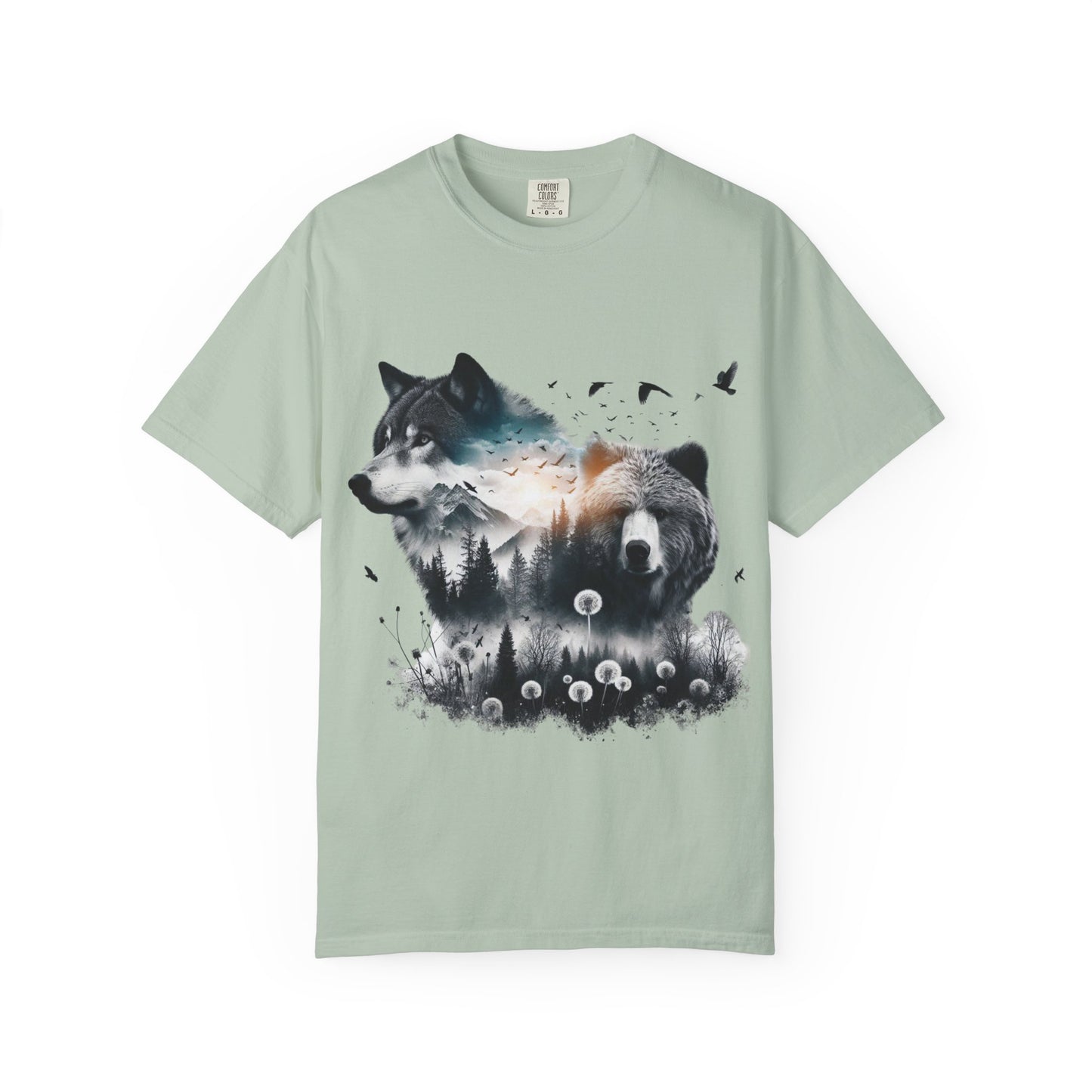 Nature-Inspired Graphic T-Shirt, Wolf and Bear Design, Unisex Nature Tee, Adventure Shirt, Hiking Apparel