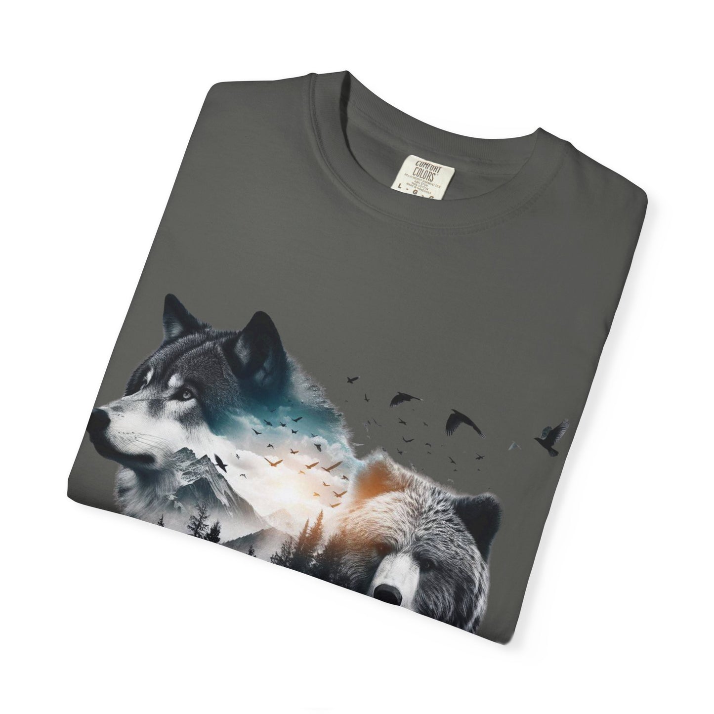 Nature-Inspired Graphic T-Shirt, Wolf and Bear Design, Unisex Nature Tee, Adventure Shirt, Hiking Apparel