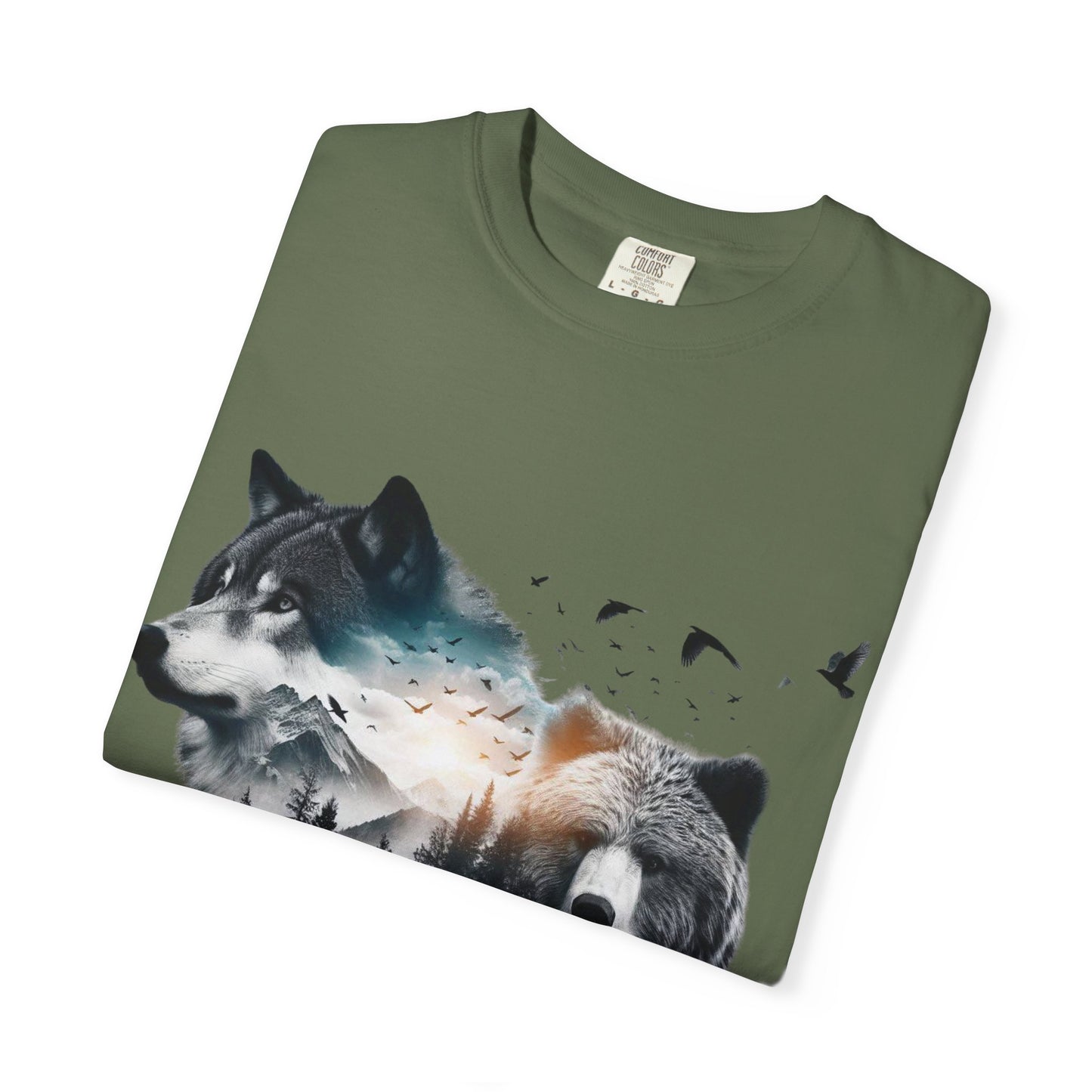 Nature-Inspired Graphic T-Shirt, Wolf and Bear Design, Unisex Nature Tee, Adventure Shirt, Hiking Apparel