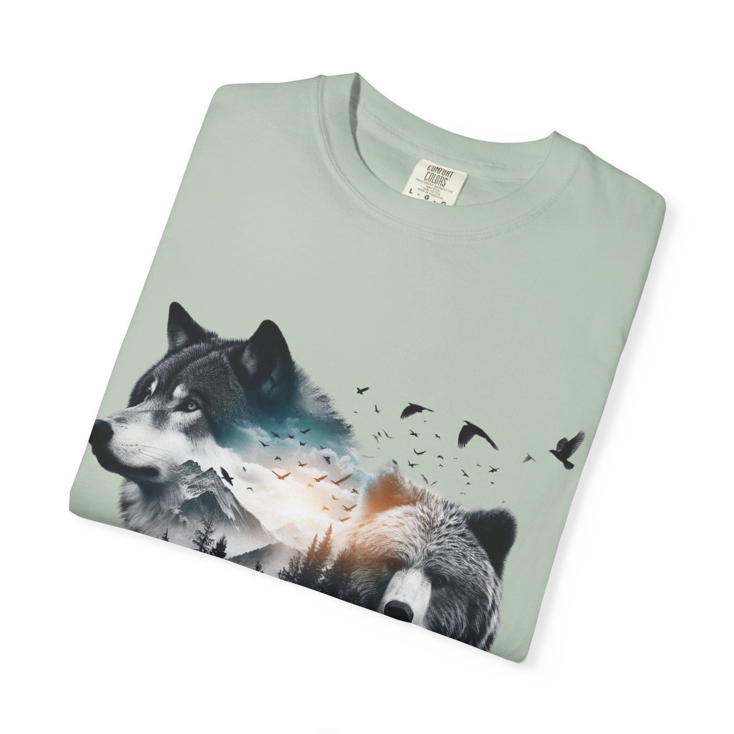Nature-Inspired Graphic T-Shirt, Wolf and Bear Design, Unisex Nature Tee, Adventure Shirt, Hiking Apparel