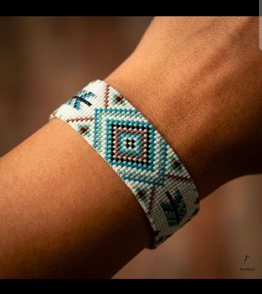 Turquoise Feather Handmade Beaded Bracelet