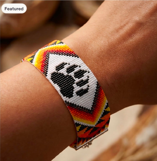 Bear Paw Print Handmade Loom Beaded Bracelet | Native-Inspired Jewelry | Miyuki Delica Beads